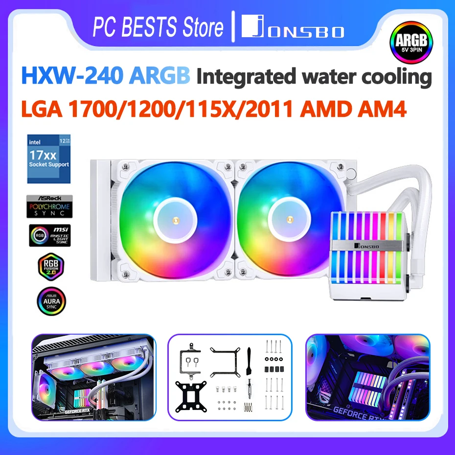 

Jonsbo HXW-240 ARGB Integral Water-cooled CPU Cooler 120mm PWM Fan High Performance Radiator Intel LGA1700 115X 1200 2011 AM4