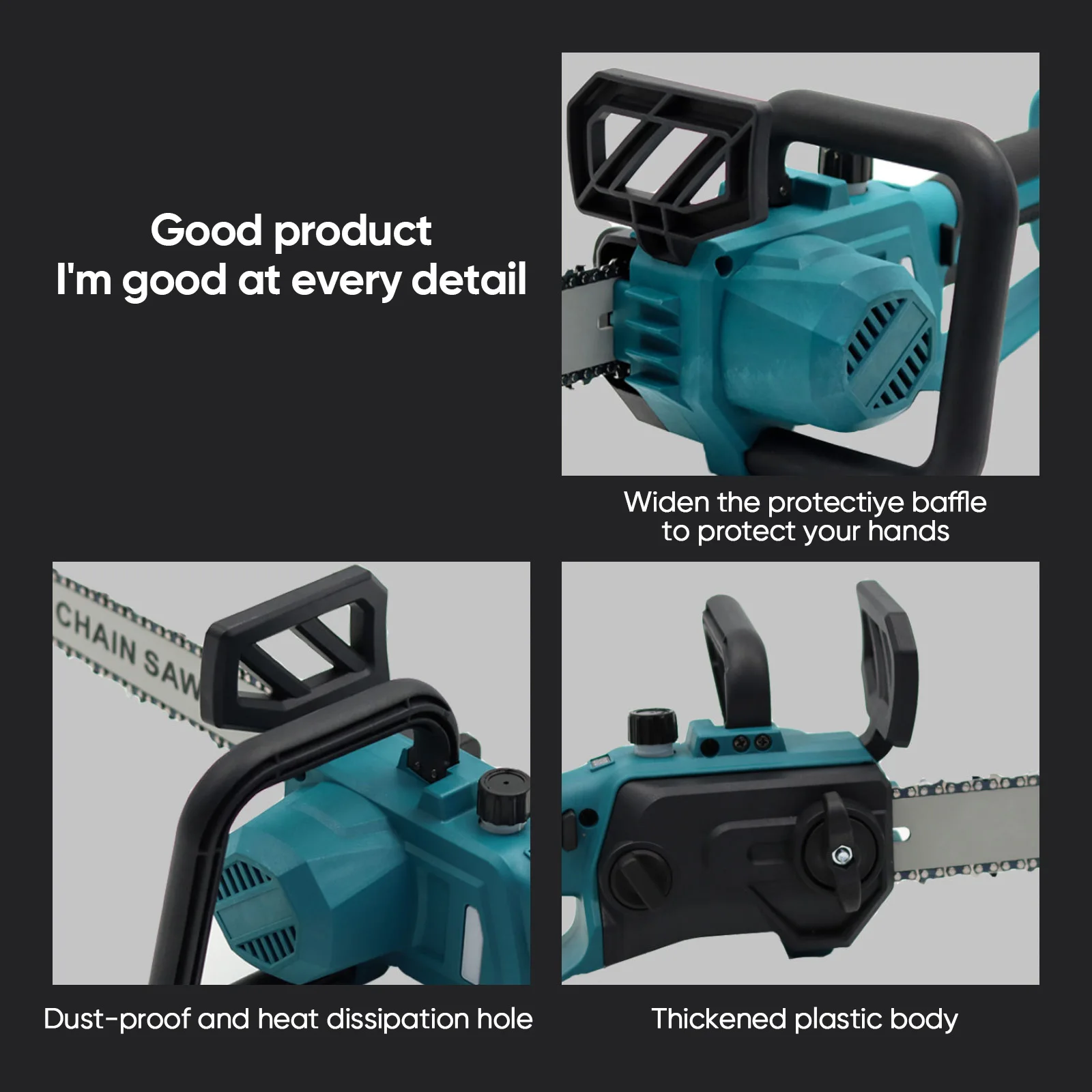1500W Bürstenlose 12-Zoll-Elektrokettensäge, kabellos, für Holzbearbeitung, Handwerkzeug, Gartenwerkzeug, kompatibel mit Makita 18V Akku – Detail 13