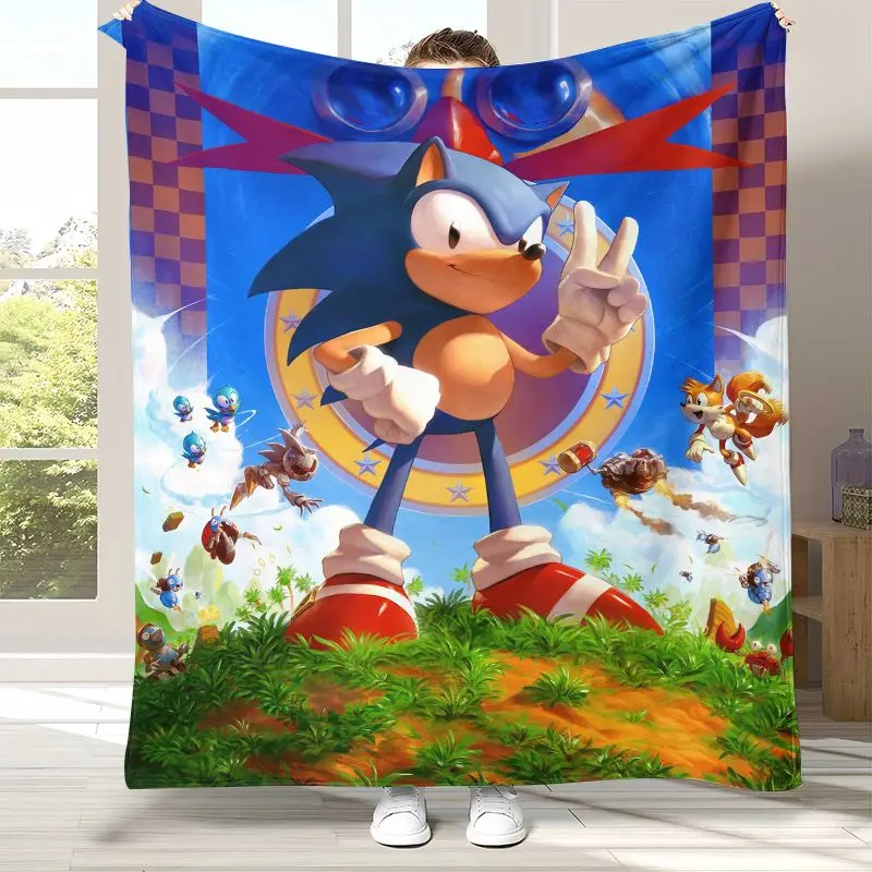 Cartoon S-Sonic Rings K-Knuckles Game Flannel Throw Blanket,Cozy Warm Blanket for Bed,Sofa,Living Room,Picnic,Camping,Home Decor