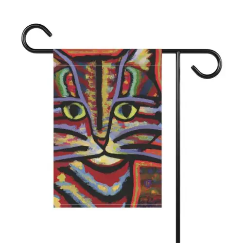 Fun Cat Art Garden Flag 12x18 Yard Decor Gift Pet Lover (Flag Only) House Banner