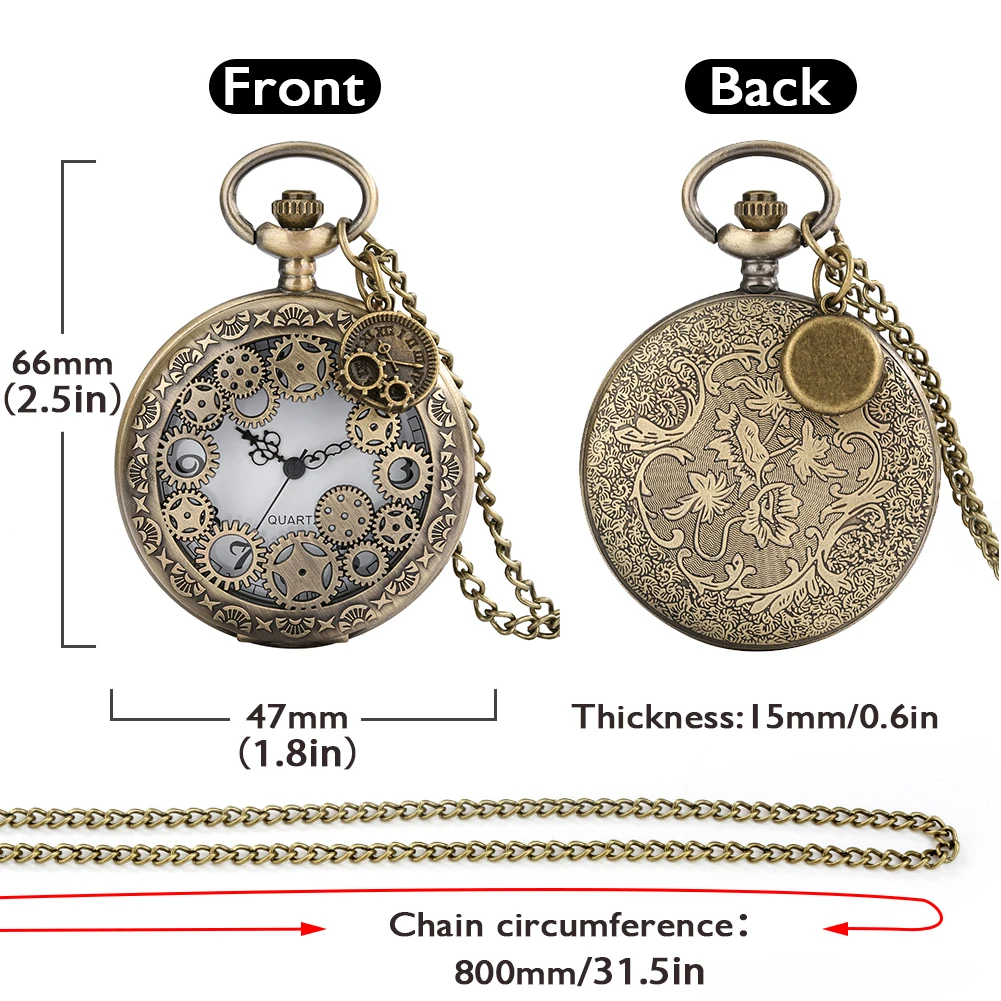 Antique Hollow Gear Quartz Pocket Watch Retro Arabic Number Steampunk Pendant Fob Watch Souvenir Necklace with Gear Accessories