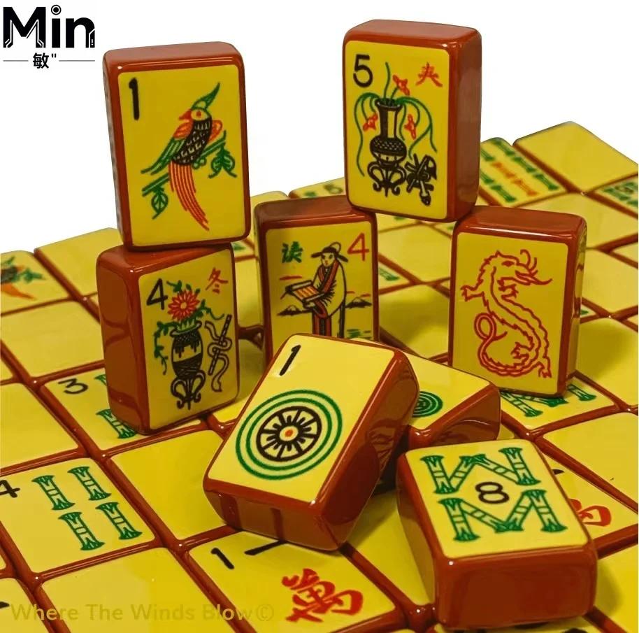 Retro Multi Color Mahjong Set Portable Chinese Mahjong Tiles For Family Party Game Entertainment Indoor Outdoor