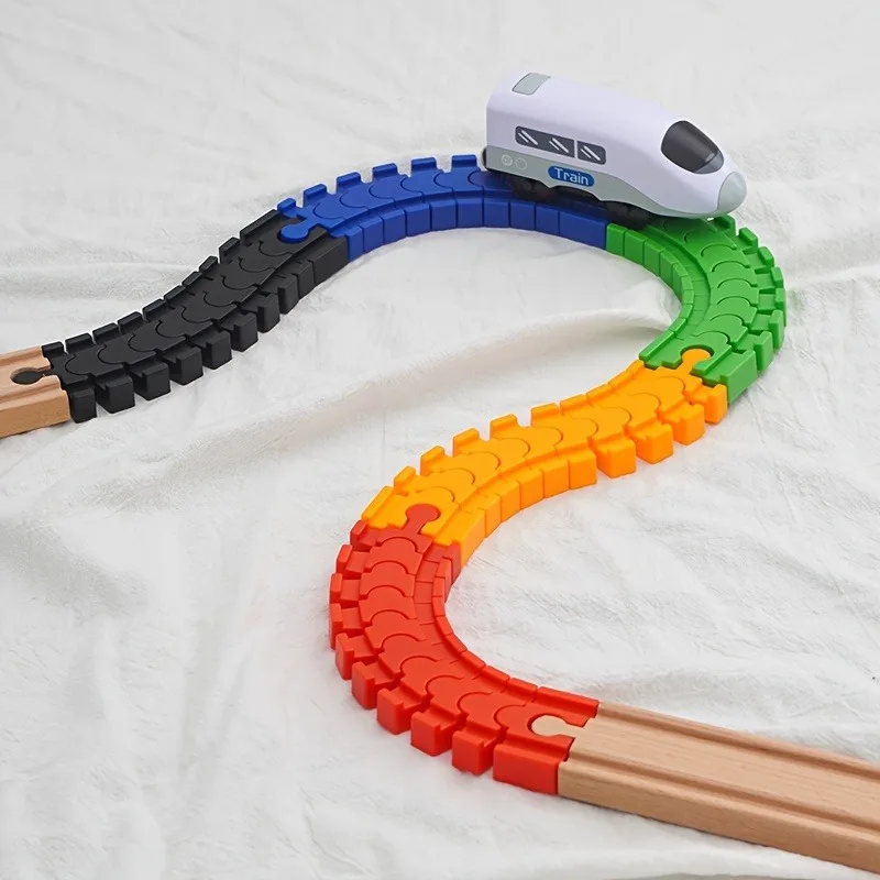 Wooden Train Track Accessories Colorful Flexible Track Train Track Connector Compatible with All Major Brands Wood Track