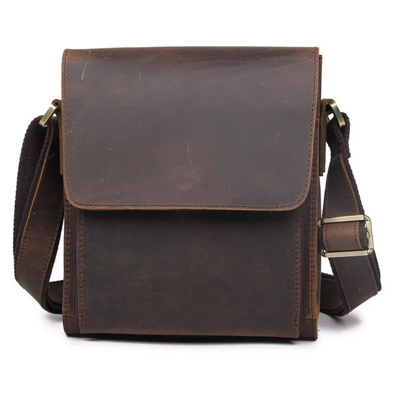 Vintage Fashion Genuine Leather Men Shoulder Bags Leather Messenger Bags Men Crossbody Bag Casual Bag Cowboy Style Brown Medium