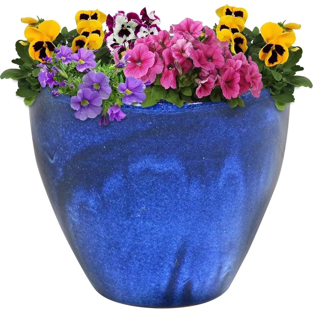 

Sunnydaze Resort Outdoor Ceramic Planter - UV- and Frost-Resistant - Imperial Blue Glazed Finish - 13-Inch