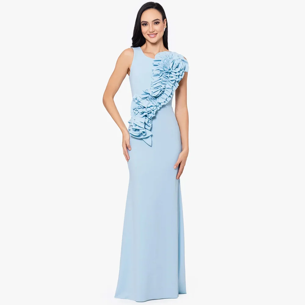 

Blue Crew Neck Sleeveless Evening Dress Customized High Quality Flowers Party Dress Classic Mermaid Bespoke Occasion Gowns