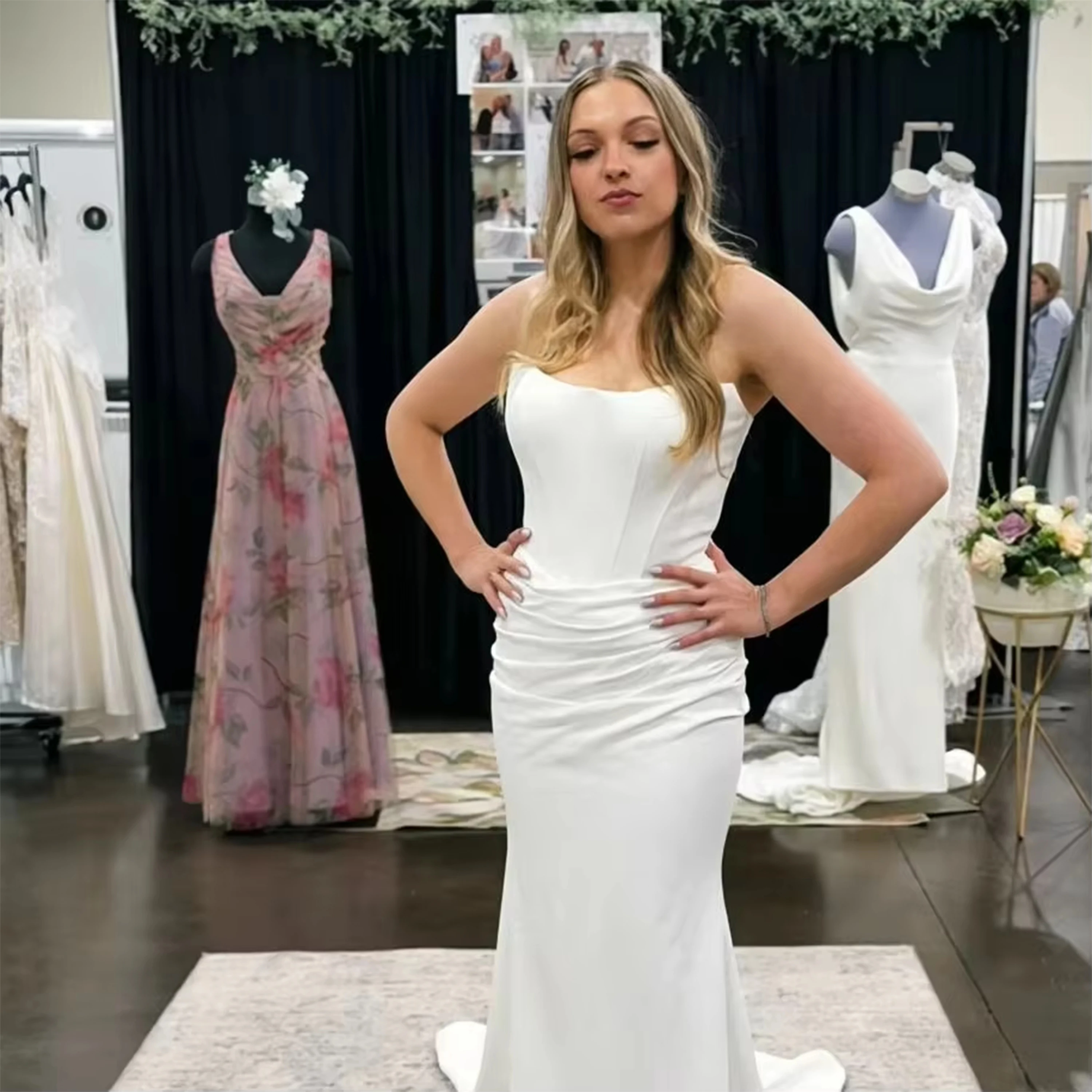 Satin Elegant Wedding Dresses For Women Simple Satin Zipper Back Floor Length Gorgeous Robe Mariee Vestido de Novia Customized