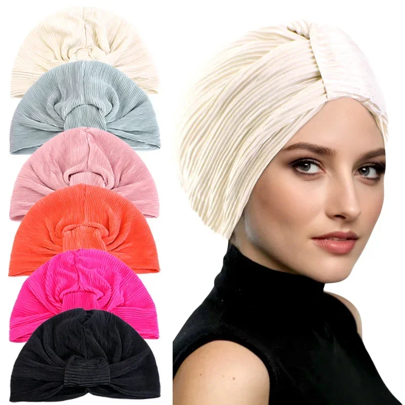 

Women Stretchy Knot Turban Muslim Hat islamic inner Hijab Caps Head Scarf Bonnet Hair Loss Chemo Caps Elastic Headband Turban