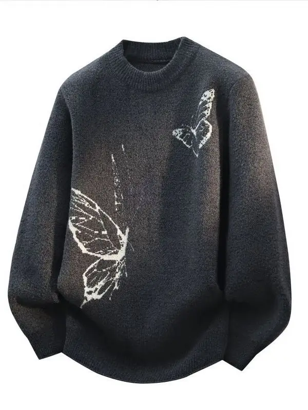 

Утепленный круглый вязаный свитер для мужчин: осенне-зимний, молодежный, модный, повседневный, теплый базовый слой, с длинным рукавом, из полиэфирного волокна