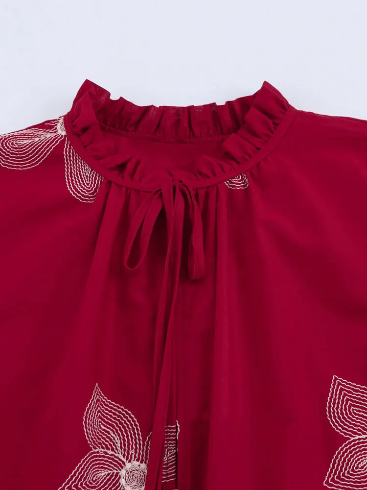 Camicette da donna con ricamo floreale alla moda, maniche lunghe, bottoni sul davanti, camicie da donna, top chic