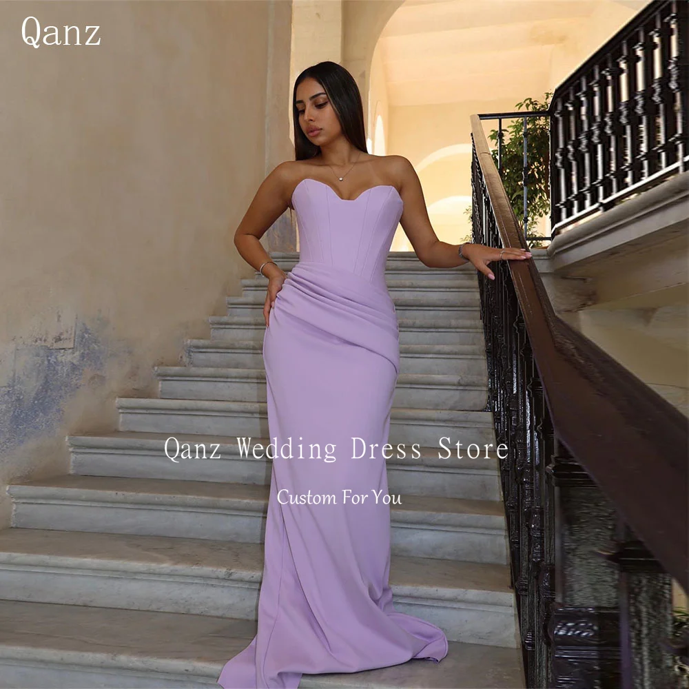 

Qanz Lavender Prom Dresses Satin Sweetheart Mermaid Elegant Dresses For Special Event Corset Back Vestidos De Fiesta Customized