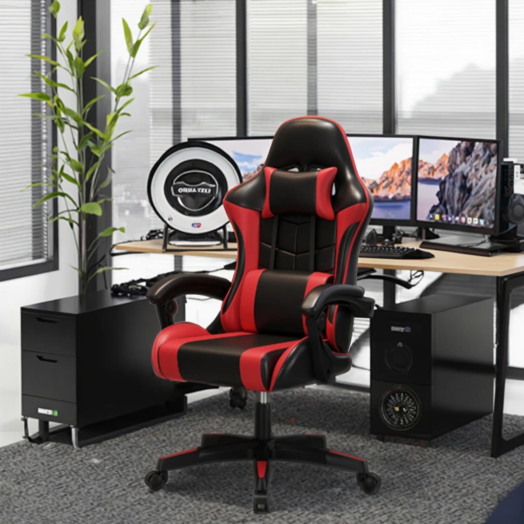 

Modern Ergonomic Swivel Gaming Chair Reclining Lift High-Service Iron Metal Stand PVC Leather Massage Feature Home Office Chair