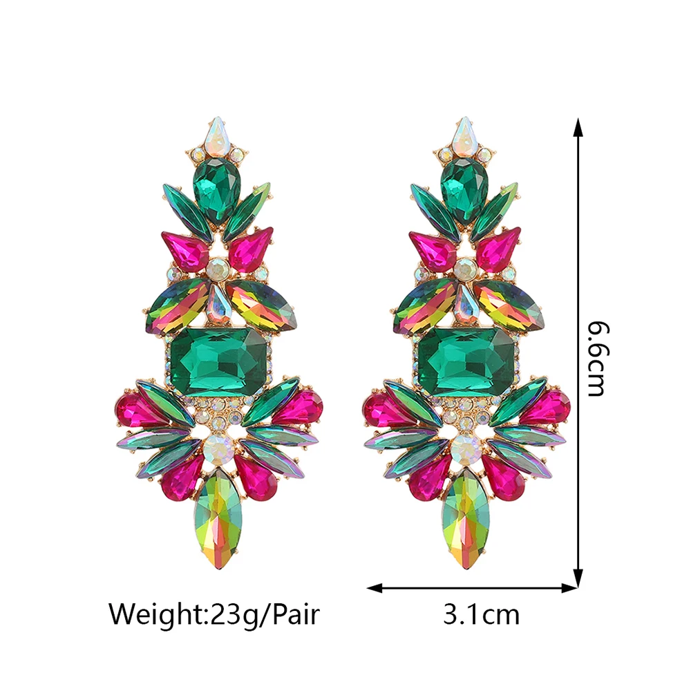 Multicolor Shiny Glass Charm Bride Wedding Party Pendant Jewelry Trend Luxury Design Unusual Glamorous Dangle Earrings For Women