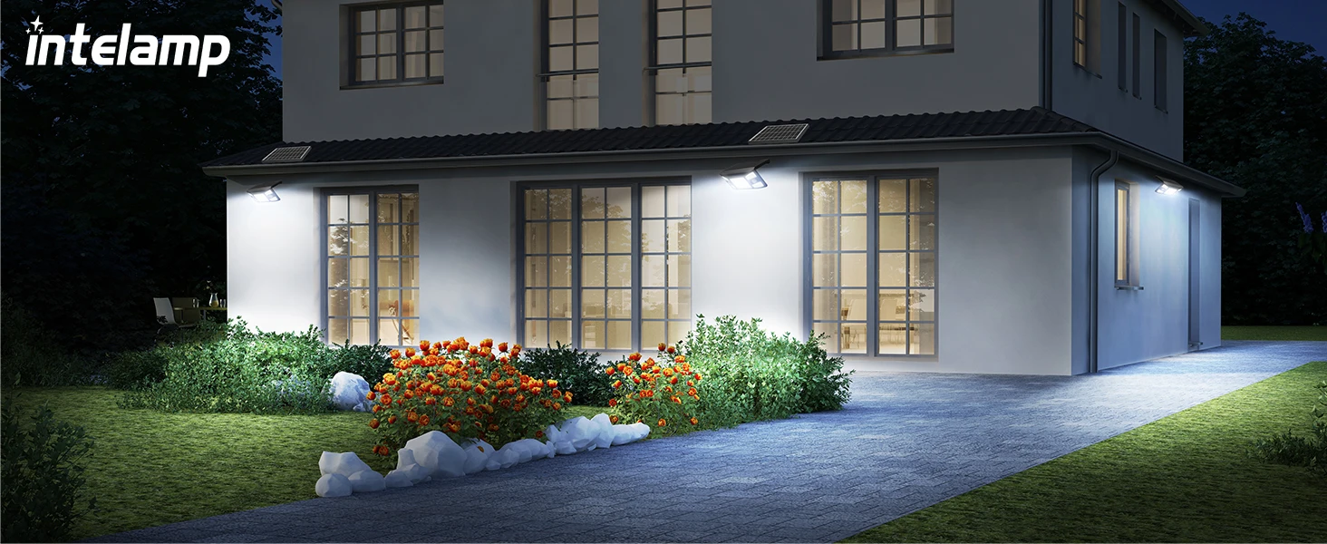 Intelamp 2000LM 8000mah Outdoor Solar Lights With Two Motion Sensors Larger Solar Panel Solar Lamp IP65 For Street Garden Path