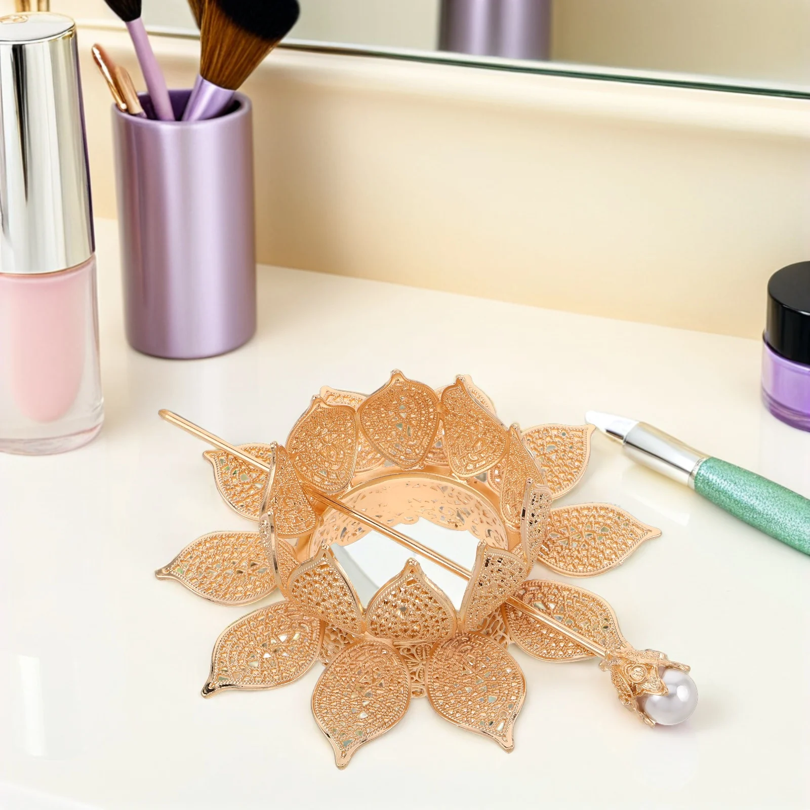 

Bridal Hair Accessories Lotus Headdress Chinese Fork Chignon Pin Golden Traditional Ancient Style Hairpin Bride