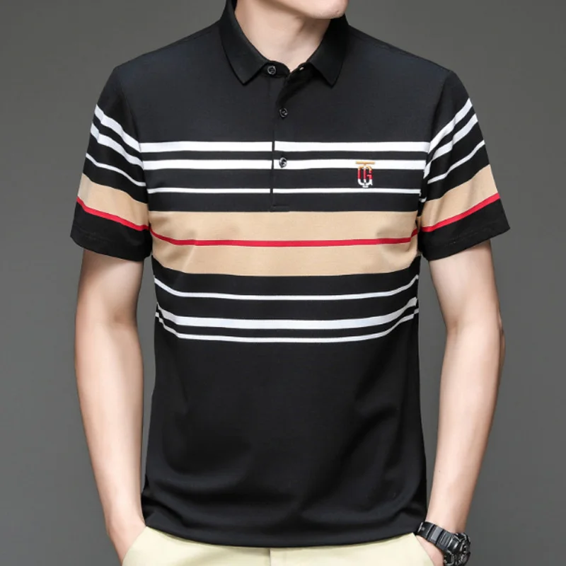 Summer new men polo shirt High quality brand cotton Short Sleeve men's polo shirt Business casual striped shirt polo men tops