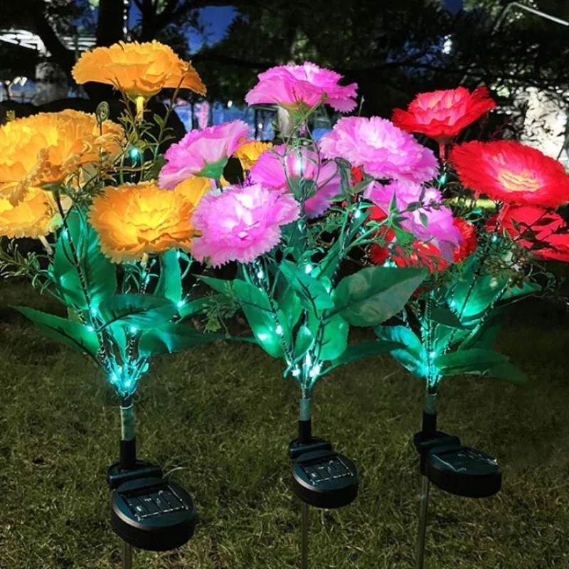 Lawn Lamp Garden Outdoor Solar Light Silk Cloth Carnations 7 Head LED Lights Sunlight Courtyard Landscape Home Decor Solar Lamps