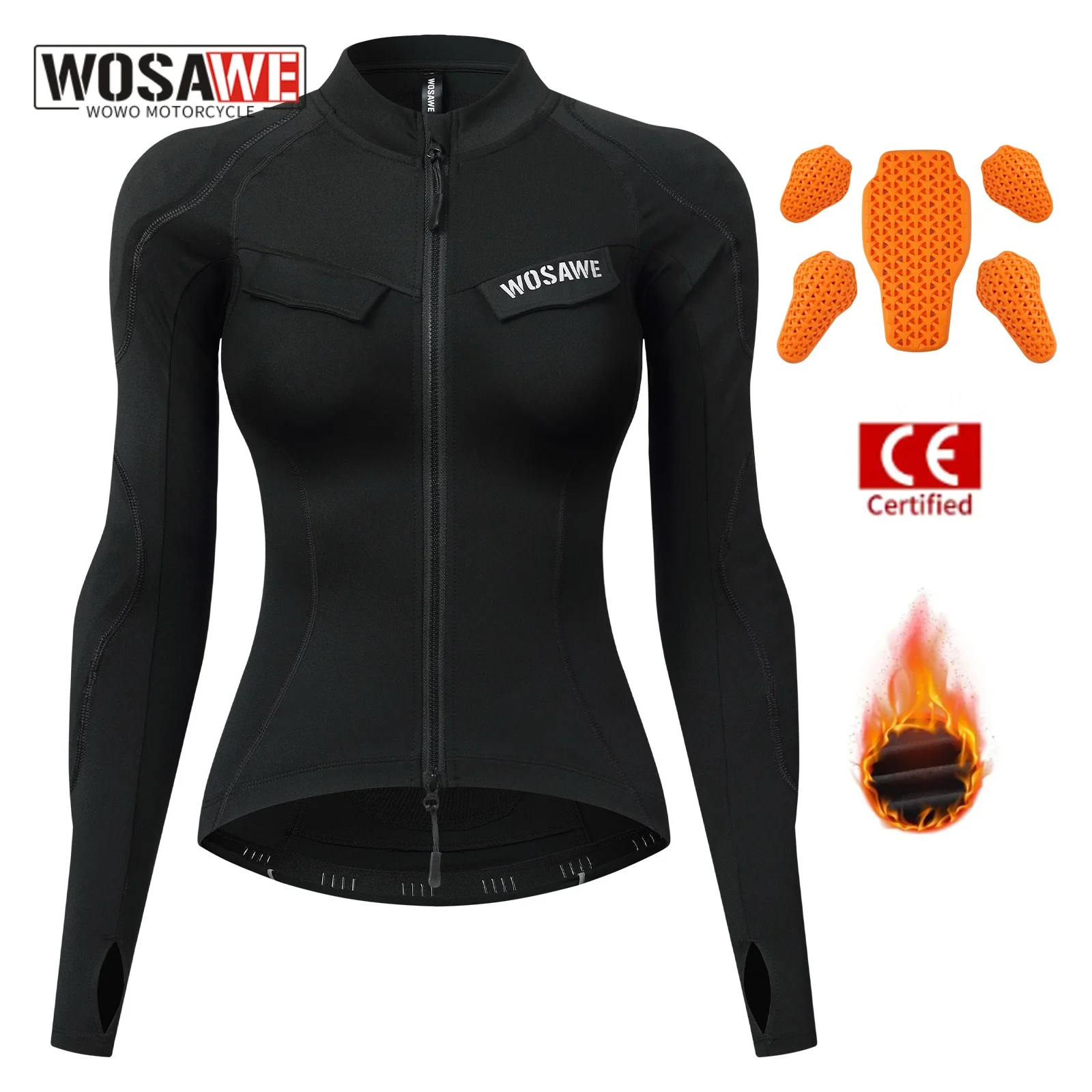 

WOSAWE Winter New Motorcycle Riding Jacket Women Motocross Jacket Lady Moto Reflective Thermal Clothing 5pcs Protective Gear