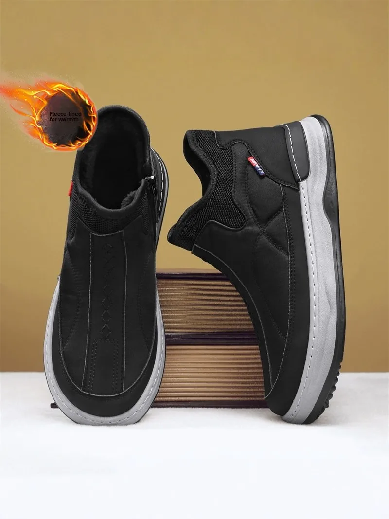 Old Beijing Men's Cloth Shoes Winter Thickened Warm High-Top Cotton Slip-On Outdoor Casual Dad Shoes Fleece-Lined One-Step-On