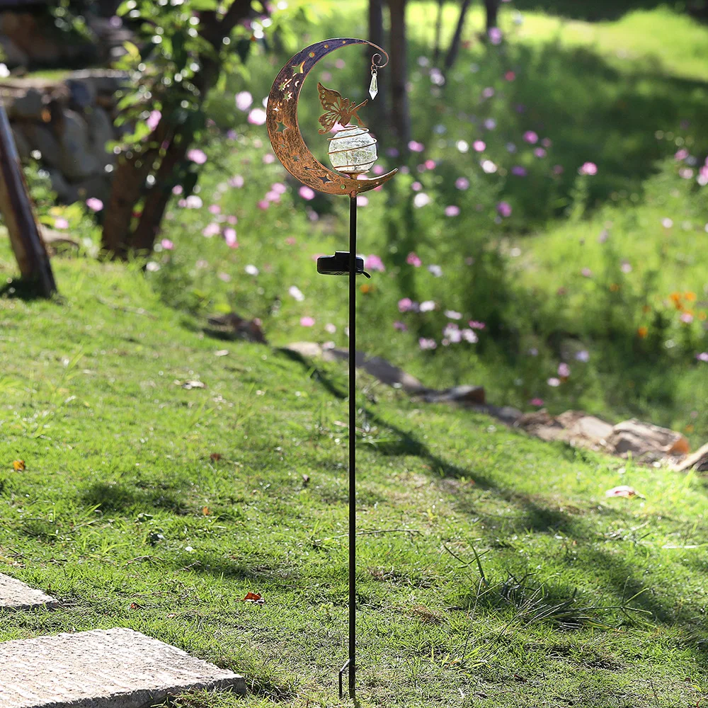 Solar Cat Moon Shaped Iron Lamp Outdoor Garden Decorative Lighting Automatic Sensor Solar Powered Outside Backyard Lights