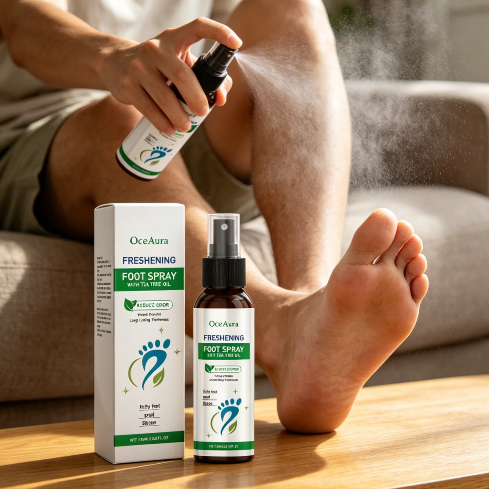 OceAura Foot Freshener Spray Odor Eliminator Itch Relief Soothing Skin Refreshing Gentle Formula Care Foot Deodorant Spray 100ml