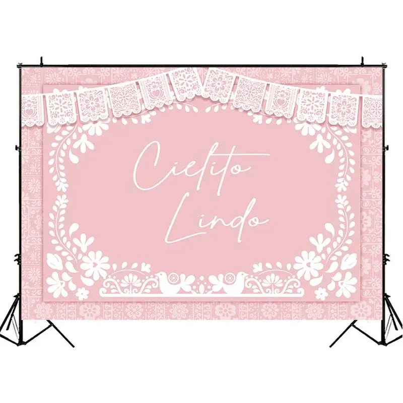 

Mocsicka Baby Shower Cielito Lindo Photo background Boy Girl Pink Blue Party Mexican Talavera Floral Charro Decor Backdrop