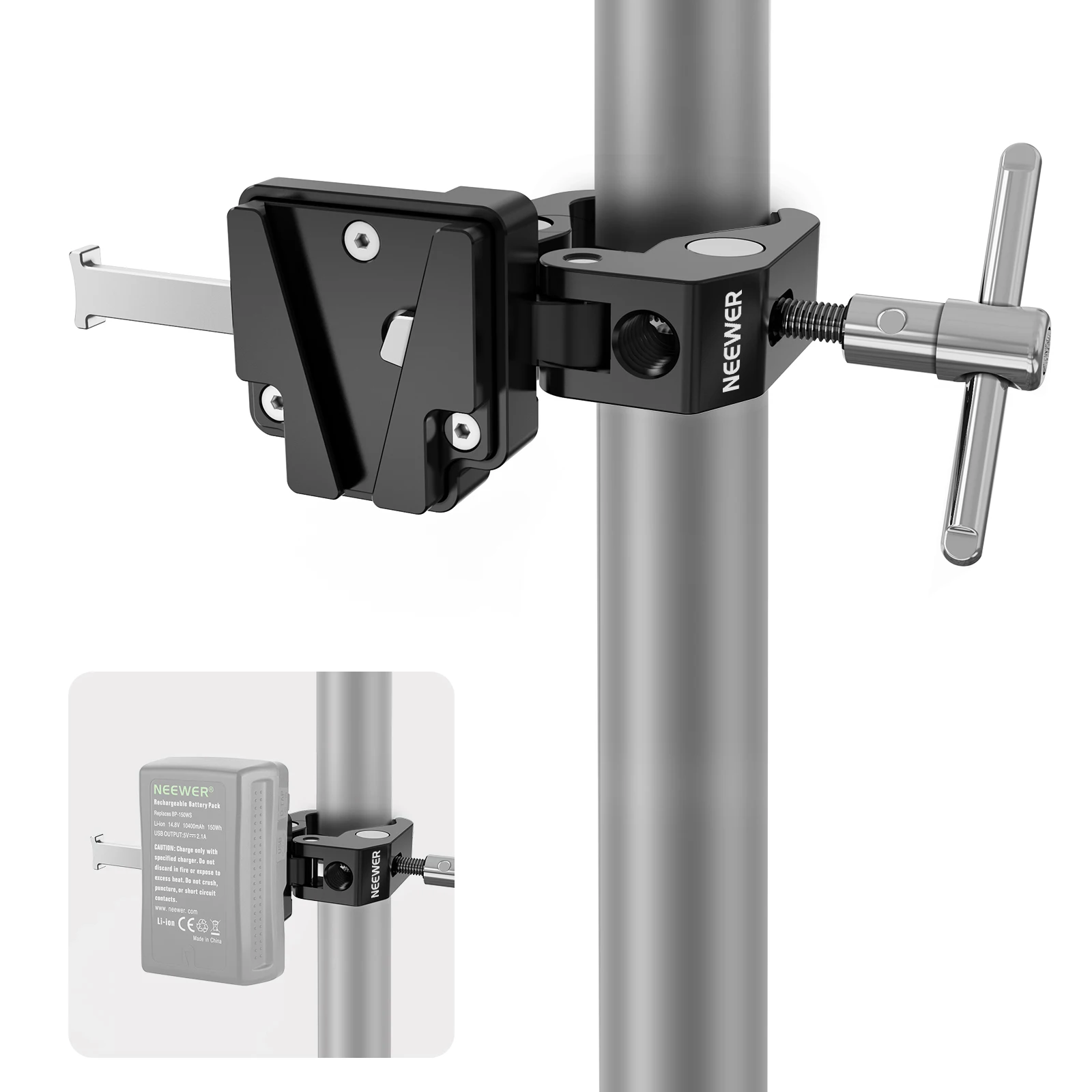 NEEWER V-Lock Batterieklemme mit Stativklemme, Gimbal-Halterung und 15 mm Stange, kompatibel mit FXLION Sony, Neewer V, PS006 Batterie – Detail 1