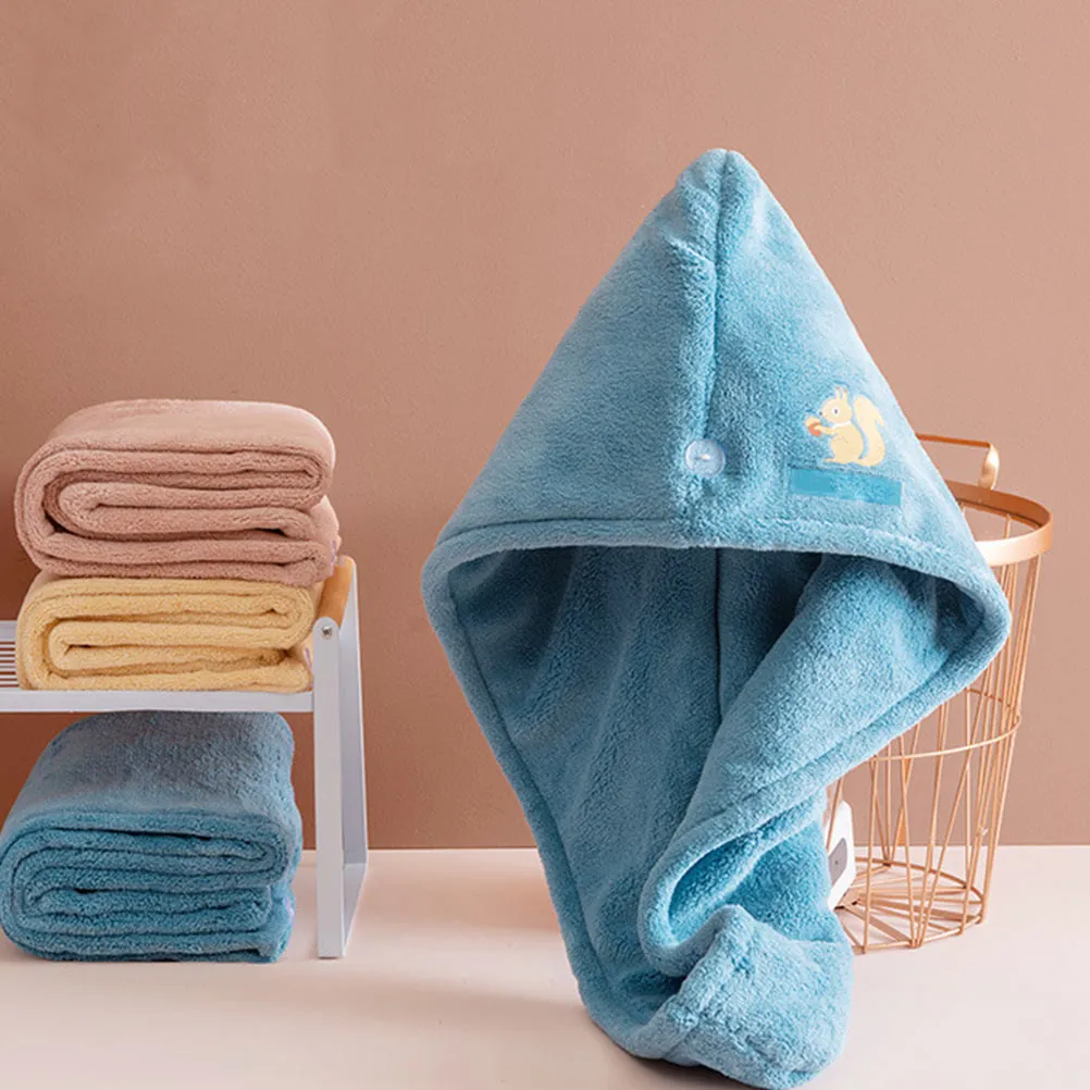 1 unidad de gorro de secado de pelo de forro polar coral engrosado, de rápida absorción, suave, toalla de baño de secado rápido para el cabello, azul