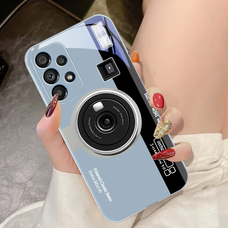 Tempered Glass Phone Case For Samsung Galaxy S10 4G S20 11E 30 S21 21Fe 22 Pro S23 Ultra 5G S8 S9 Retro Camera Green Pink