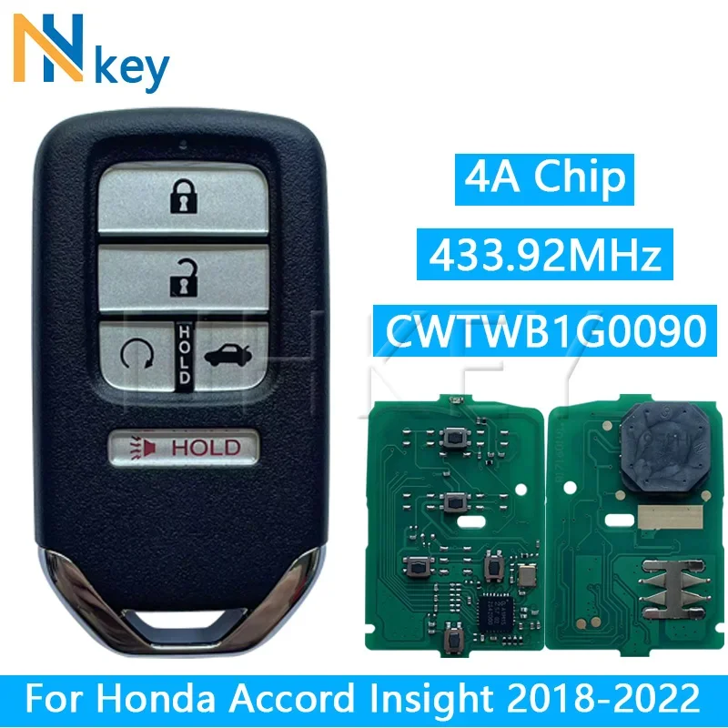 

NHKEY для Honda Accord Insight 2018 2019 2020 2021 2022 чип 4A 433,92 МГц умный ключ входа CWTWB1G0090 72147-TVA-A21 72147-TWA-A1