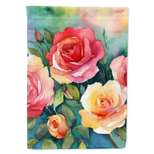 Oklahoma Roses In Watercolor House Flag