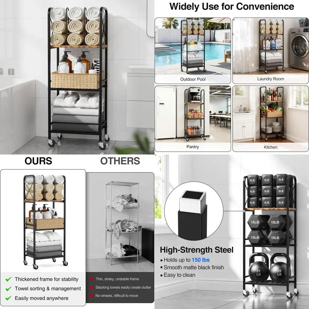 

Трехуровневая напольная вешалка для полотенец с M-образными разделителями для использования в ванной комнате и у бассейна