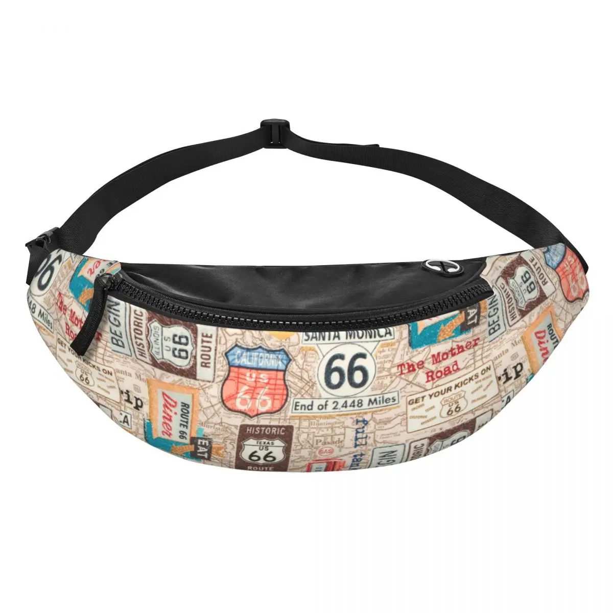 Riñonera personalizada Vintage Route 66 Map para mujeres y hombres, bolsa de cintura cruzada, bolsa de dinero para teléfono de viaje, Cool USA, carreteras