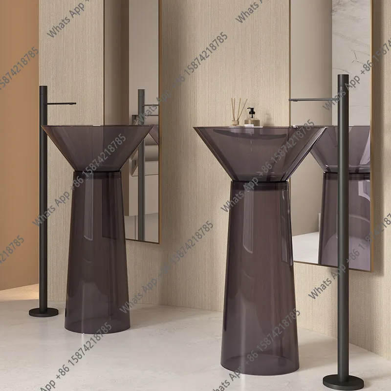 Floor-to-ceiling column basin art bathroom washbasin transparent color vertical washbasin customization