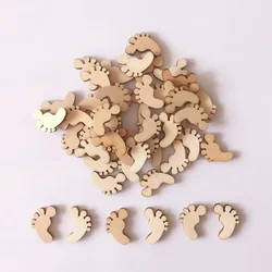 100pcs Natural Wooden Foot Shaped Slices Mini Craft Handmade wood Loose Beads for Baby Shower Wedding Party Crafting Decoration