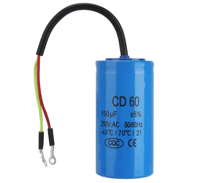 

CD60 150uF 250V AC Starting Capacitor For Heavy Duty Electric Motor Air Compressor Red Yellow Two Wires