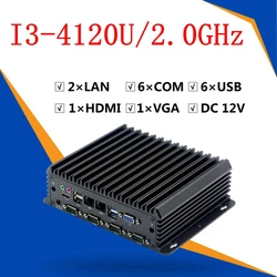 Fanless computador industrial mini pc intel core 4th geração i3-5020u j1900 2.0ghz 6 com 2 lan win7 8 10 linux