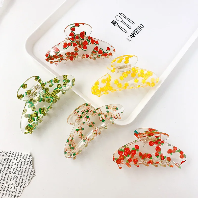 

2023 Korea Fashion New Geometry Fruit Series Hairpins Accessories Butterfly Acrylic Big Hair Claw Clips For Women Girls Headwear