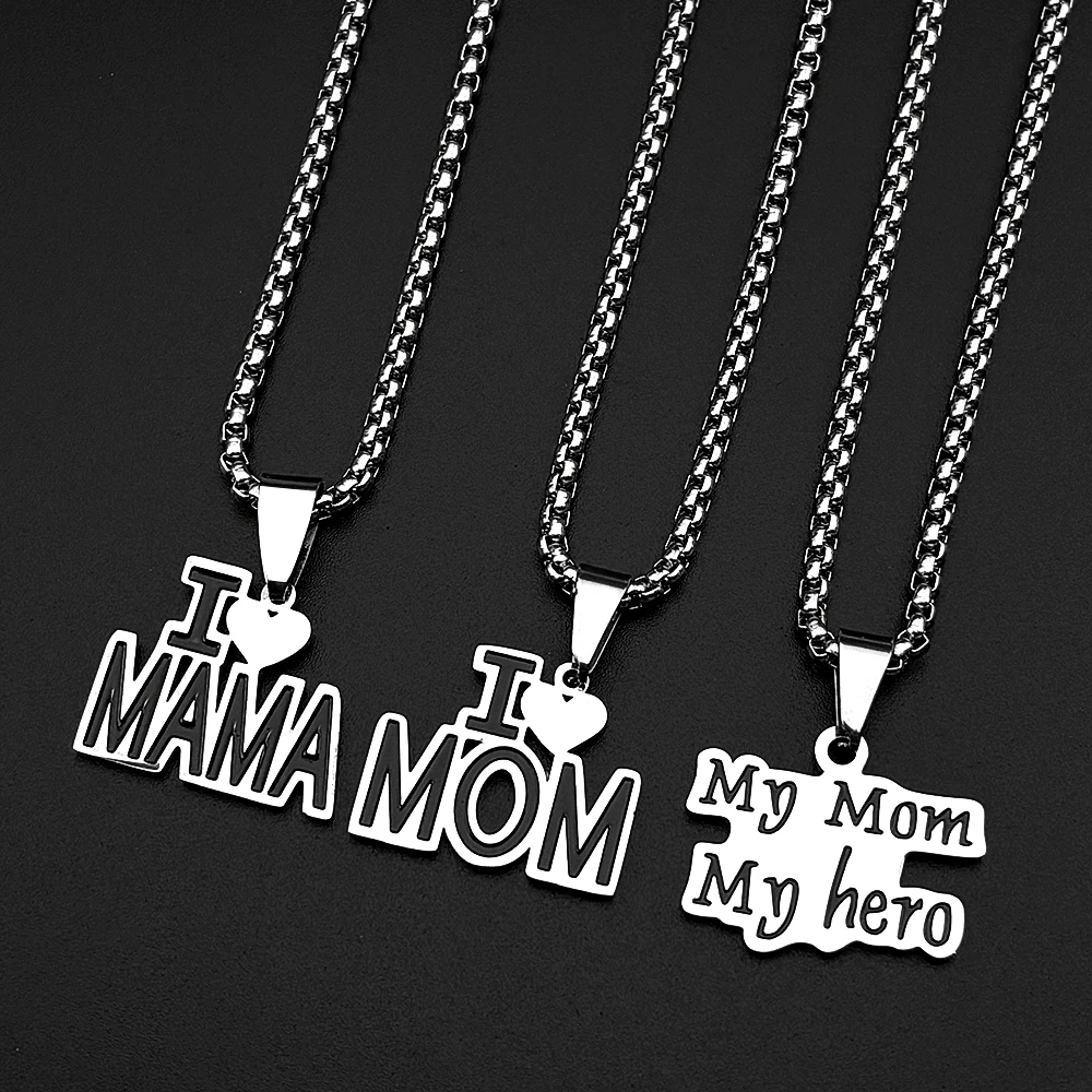 Geschenk für Mama, „Ich liebe Mama“-Kette aus Edelstahl, silberfarben, „Mein Heldin“, Muttertag, einfache Buchstaben-Halskette, Schmuckkette – Detail 4