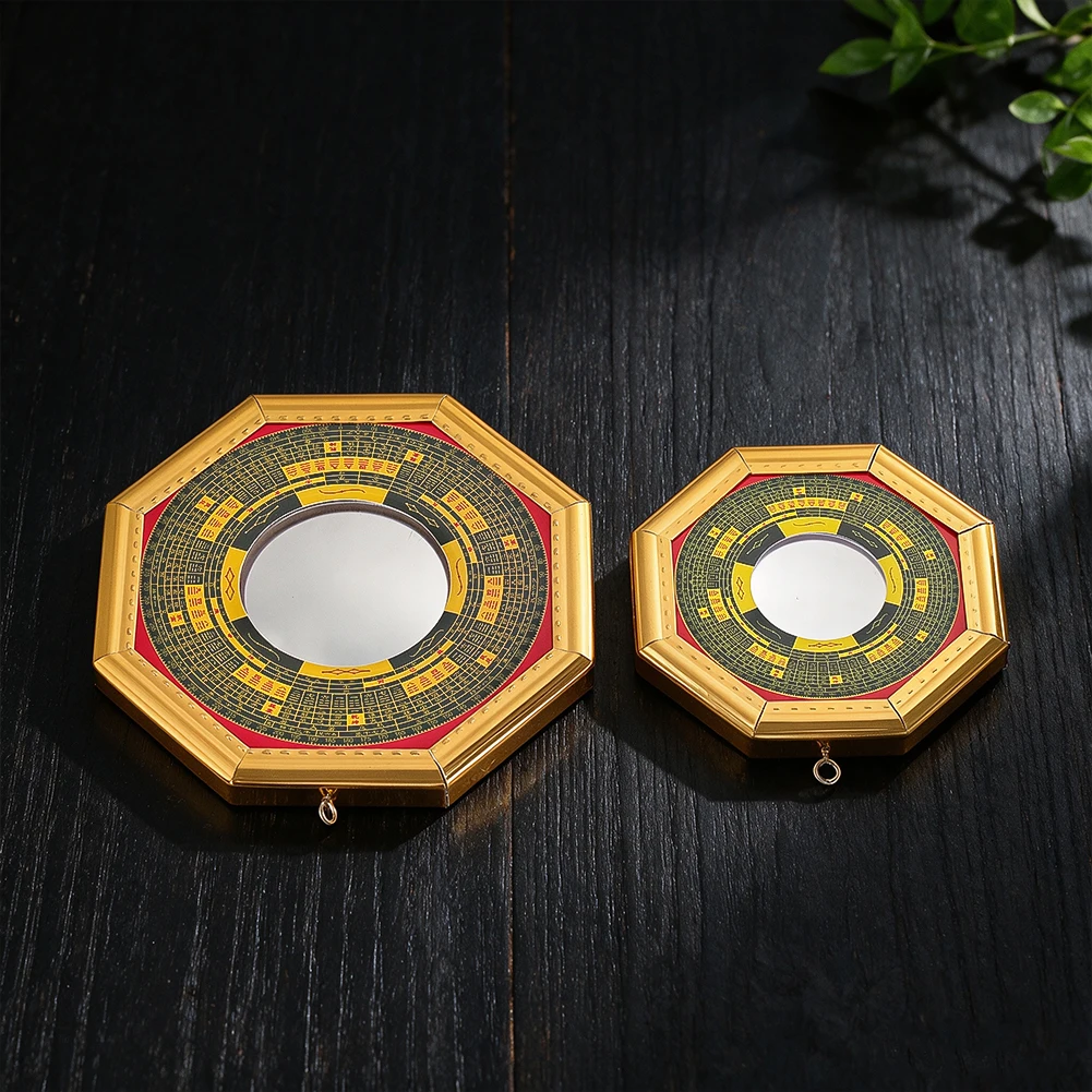 Chinese Feng Shui Bagua Mirror Peach Wood Alloy Compass Concave Convex Locket Talisman Exoircism Taoist Home Protection Decor