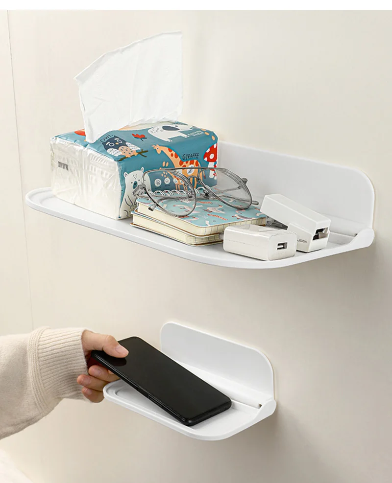 Klappbares Wandregal Platzsparendes Faltbares Aufbewahrungsregal Bohrfreier Telefonhalter WLAN-Router-Ablage Badezimmer-Organizer – Detail 9