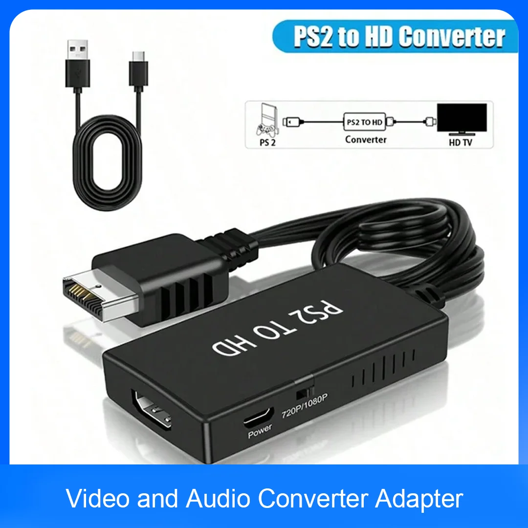 PS2 to HDMI-Compatible 1080P Full HD Converter Adapter, 3.5mm Audio Output, Plug&Play for PS2 Retro Console