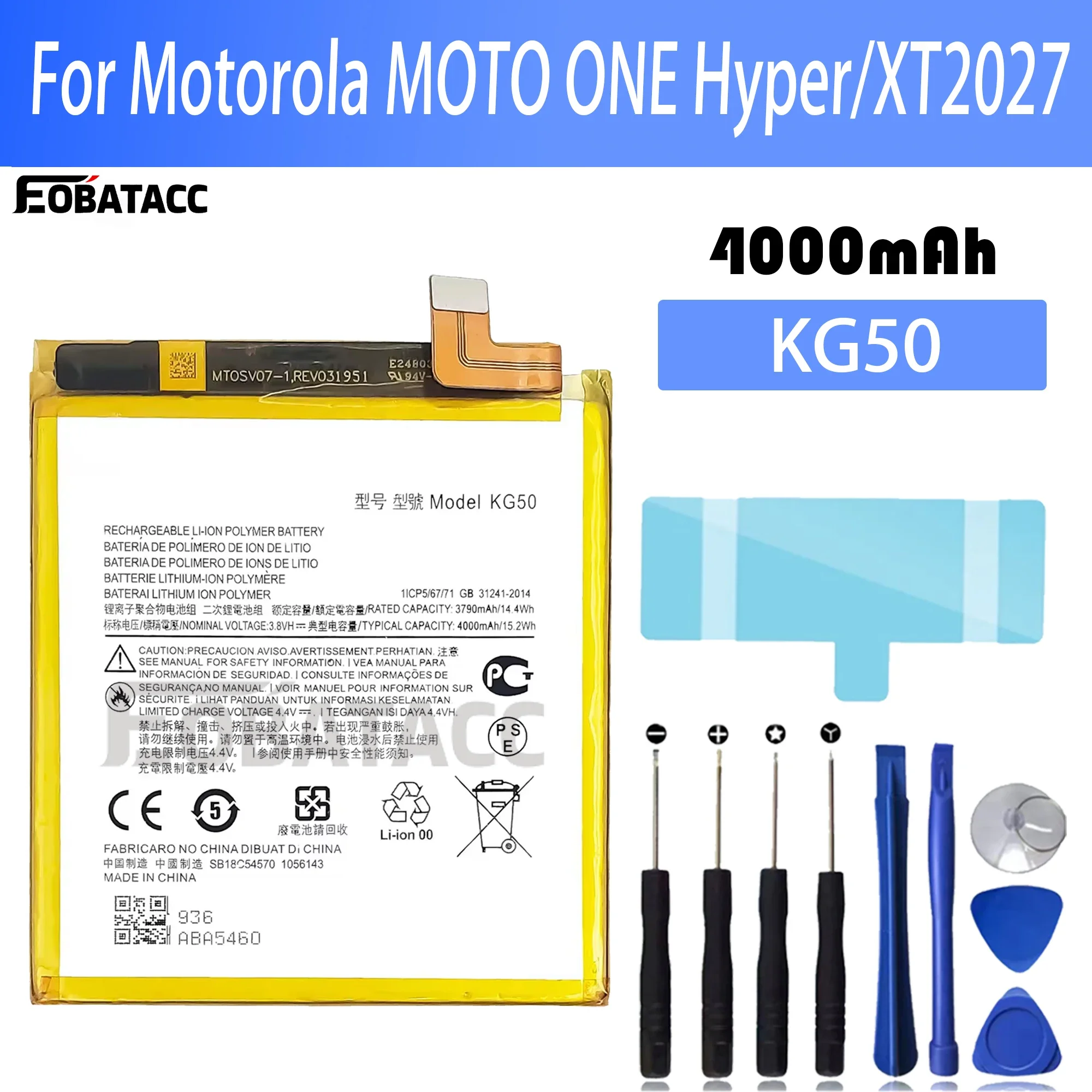 

100% New Original Battery KG50 For Motorola ONE Hyper/XT2027Battery + Free Tools