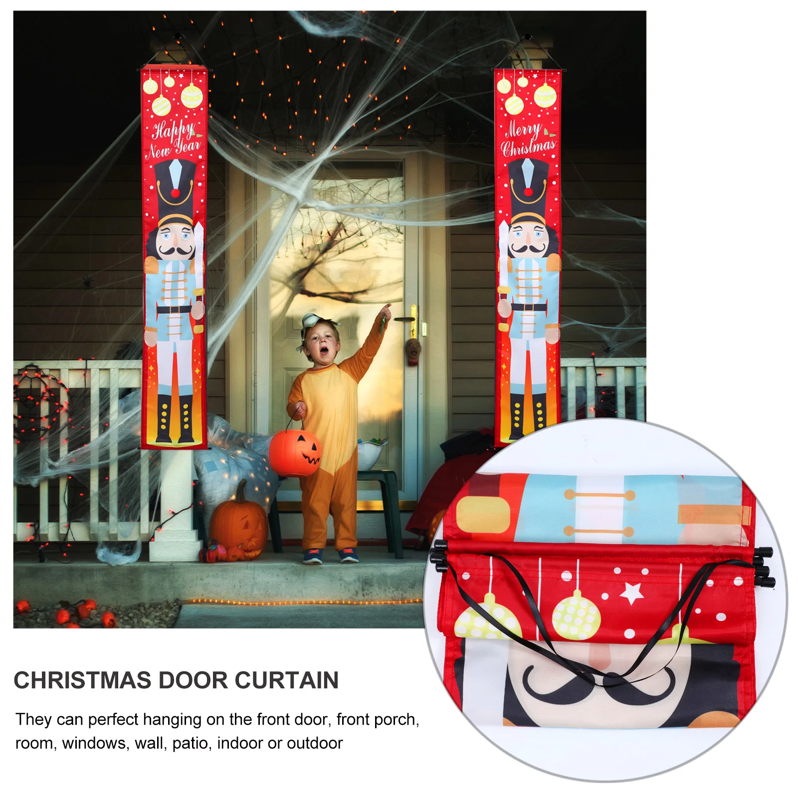 

Christmas Door Banner Curtains Decor Holiday Flags Reusable Bright Colors Front Porch Party Mall Hotel nament