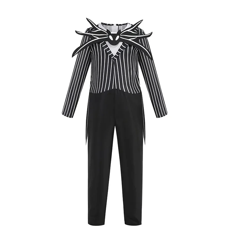 Little Boys Skeleton Jack Pumpkin King Striped Long Sleeve Suit Halloween Party Costume Gloves Mask Rose Bag Trick Or Treat Wear