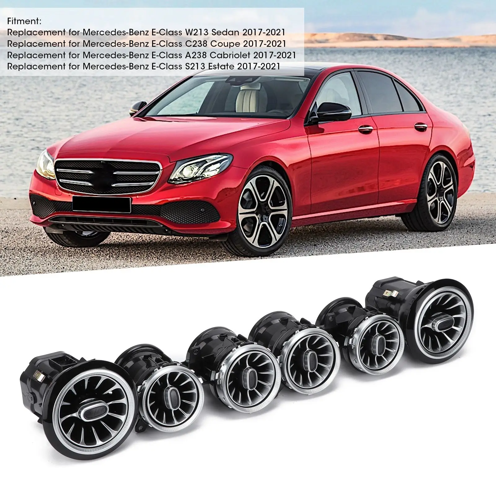 Front Turbo Outlet Front Stylish Decor Turbine Air Vent 64 Color Replacement for E‑Class W213 C238 2017‑2021 for Car