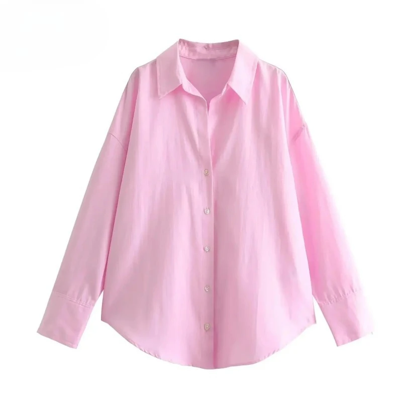 

1PC 2025 Women Fashion Long Sleeve Single-breasted Lapel Cotton Oxford Blouse Street Clothing Shirt Chic Ladies Crop Tops