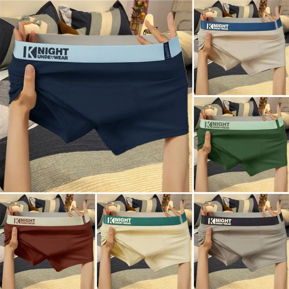 Comfy Boxer Trunks Men's Breathable Boxer Underwear Elastic Waistband Mid-rise Shorts U-convex Letter Print Briefs for Daily