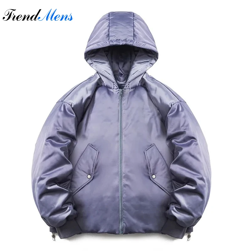 2023 Winter American Retro Hooded Parkas Men's Thickened Casual Loose Jackets Couple Street Fashion Harajuku Solid Color Tops