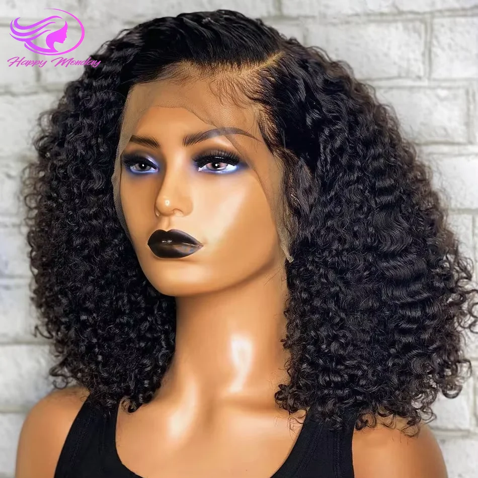 200% Curly สั้น Bob Wigs 13x4 โปร่งใสลูกไม้ด้านหน้าวิกผมผมมนุษย์บราซิลหลวม Deep Wave 4x4 ปิดลูกไม้วิกผมสําหรับผู้หญิง